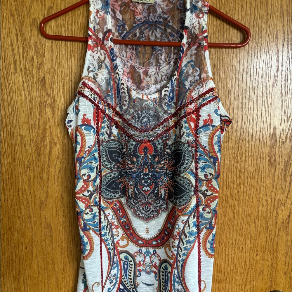 Paisley Print Sleeveless Top - Multicolor